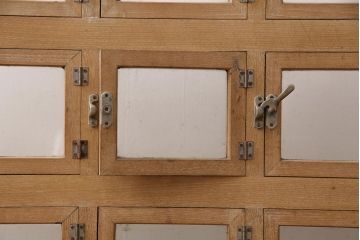 和製アンティーク　ナラ材　マス目タイプのレトロなガラスケース(ショーケース、陳列棚、店舗什器)(R-049763)