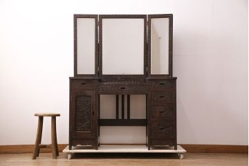 中古　伝統工芸　軽井沢彫り　桜の彫刻が美しいドレッサー(鏡台)(R-049778)