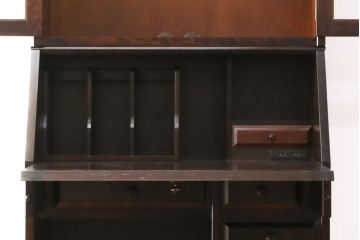 中古　北海道民芸家具　大人なワークスペース作りに活躍してくれるビューローブックケース(定価約38万円)(ライティングビューロー、机、在宅ワーク、在宅用本箱、収納棚、ワークデスク)(R-049781)