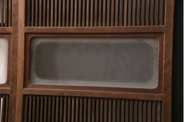 アンティーク建具　腰板ケヤキ材　ガラス入り格子戸4枚セット(引き戸、ガラス戸、建具)(R-049783)