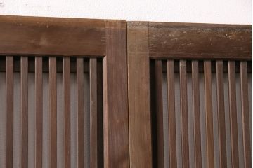 アンティーク建具　腰板ケヤキ材　ガラス入り格子戸4枚セット(引き戸、ガラス戸、建具)(R-049783)