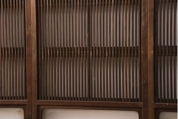 アンティーク建具　腰板ケヤキ材　ガラス入り格子戸4枚セット(引き戸、ガラス戸、建具)(R-049783)