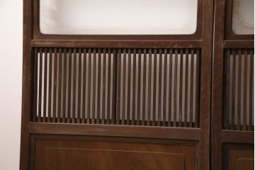 アンティーク建具　腰板ケヤキ材　ガラス入り格子戸4枚セット(引き戸、ガラス戸、建具)(R-049783)
