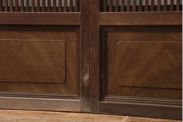 アンティーク建具　腰板ケヤキ材　ガラス入り格子戸4枚セット(引き戸、ガラス戸、建具)(R-049783)