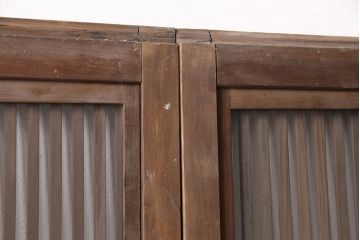 アンティーク建具　腰板ケヤキ材　ガラス入り格子戸4枚セット(引き戸、ガラス戸、建具)(R-049783)