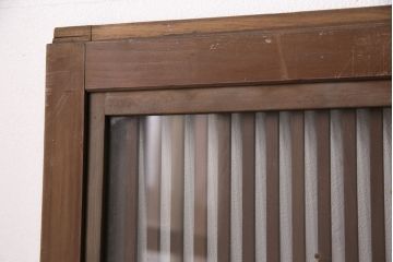 アンティーク建具　腰板ケヤキ材　ガラス入り格子戸4枚セット(引き戸、ガラス戸、建具)(R-049783)