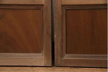 アンティーク建具　腰板ケヤキ材　ガラス入り格子戸4枚セット(引き戸、ガラス戸、建具)(R-049783)