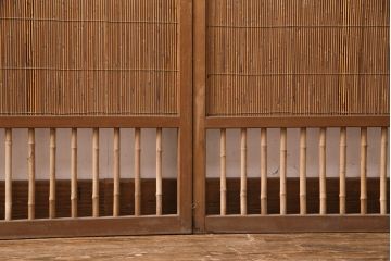 和製アンティーク　透かし彫りがおしゃれな御簾戸4枚セット(建具、簾戸、簀戸、葭戸、夏障子、すど、葦戸)(R-049784)