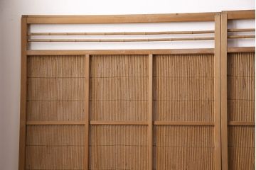 和製アンティーク　透かし彫りがおしゃれな御簾戸4枚セット(建具、簾戸、簀戸、葭戸、夏障子、すど、葦戸)(R-049784)
