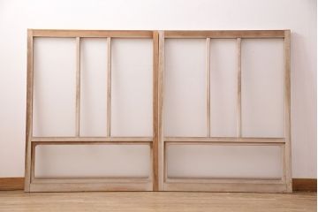 アンティーク建具　モールガラス・銀モールガラスが入ったおしゃれなガラス戸2枚セット(引き戸、窓)(R-049786)