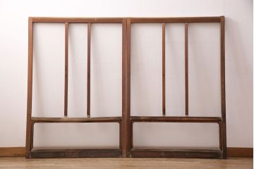アンティーク建具　クリアガラスとモールガラスが入ったおしゃれなガラス戸2枚セット(引き戸、窓)(R-049787)