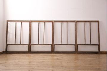 アンティーク建具　クリアガラスとモールガラスが入ったおしゃれなガラス戸4枚セット(引き戸、窓)(R-049788)