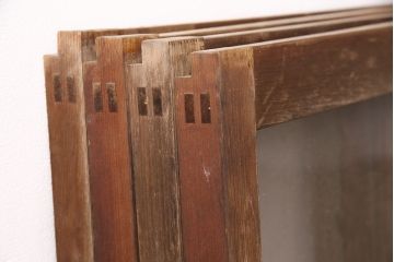 アンティーク建具　クリアガラスとモールガラスが入ったおしゃれなガラス戸4枚セット(引き戸、窓)(R-049788)