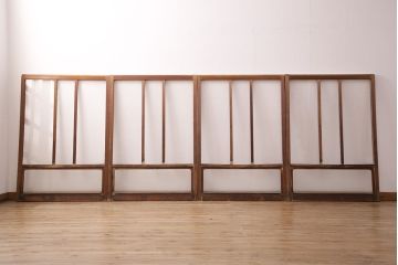 アンティーク建具　クリアガラスとモールガラスが入ったおしゃれなガラス戸4枚セット(引き戸、窓)(R-049788)