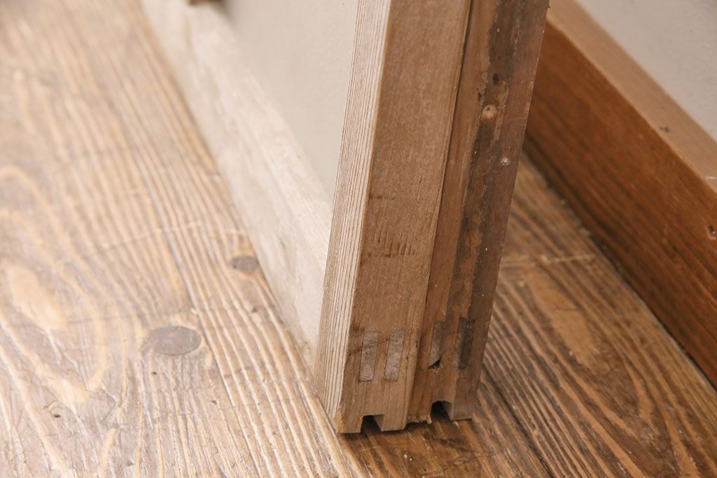 アンティーク建具　すりガラスとモールガラスが入ったおしゃれなガラス戸2枚セット(引き戸、窓)(R-049789)