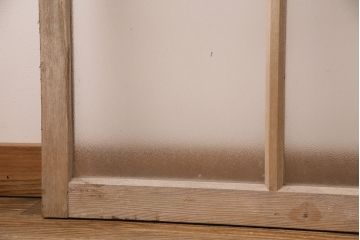 アンティーク建具　すりガラスとモールガラスが入ったおしゃれなガラス戸2枚セット(引き戸、窓)(R-049789)