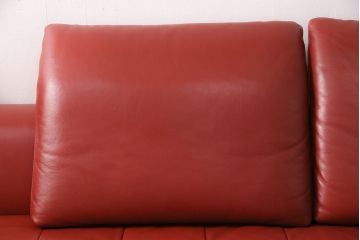 中古　IDC大塚家具　本革L/S　コンフォート　レッドカラーが目を引くソファセット(定価約58万円)(3人掛け、4人掛け)(R-049790)