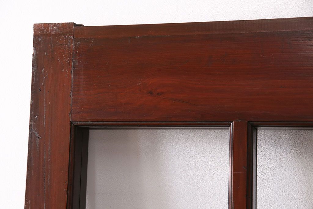 アンティーク建具　和モダンな雰囲気を高めるヒノキ材製格子蔵戸2枚セット(きつね格子、狐格子、引き戸、玄関戸、格子戸、マス目、升目)(R-049792)