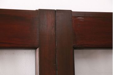 アンティーク建具　和モダンな雰囲気を高めるヒノキ材製格子蔵戸2枚セット(きつね格子、狐格子、引き戸、玄関戸、格子戸、マス目、升目)(R-049792)