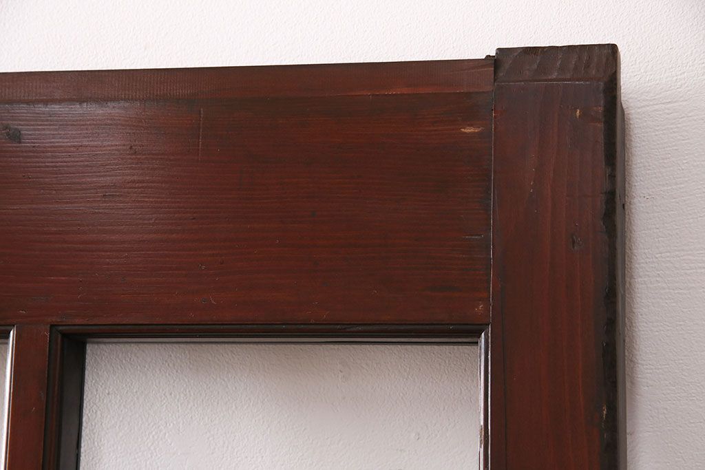 アンティーク建具　和モダンな雰囲気を高めるヒノキ材製格子蔵戸2枚セット(きつね格子、狐格子、引き戸、玄関戸、格子戸、マス目、升目)(R-049792)