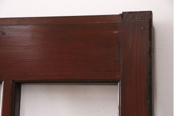 アンティーク建具　和モダンな雰囲気を高めるヒノキ材製格子蔵戸2枚セット(きつね格子、狐格子、引き戸、玄関戸、格子戸、マス目、升目)(R-049792)