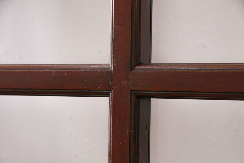 アンティーク建具　和モダンな雰囲気を高めるヒノキ材製格子蔵戸2枚セット(きつね格子、狐格子、引き戸、玄関戸、格子戸、マス目、升目)(R-049792)