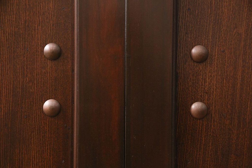 アンティーク建具　和モダンな雰囲気を高めるヒノキ材製格子蔵戸2枚セット(きつね格子、狐格子、引き戸、玄関戸、格子戸、マス目、升目)(R-049792)