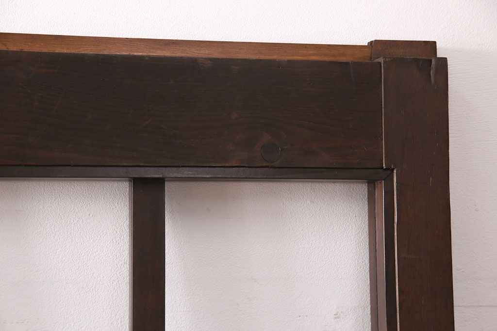 アンティーク建具　和モダンな雰囲気を高めるヒノキ材製格子蔵戸2枚セット(きつね格子、狐格子、引き戸、玄関戸、格子戸、マス目、升目)(R-049792)