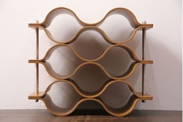 中古　美品　サイトーウッド(SAITO WOOD)　まるでオブジェのようなフォルムが美しいワインラック(ワインストレージ、ワイン収納、シャンパンホルダー)(R-049805)