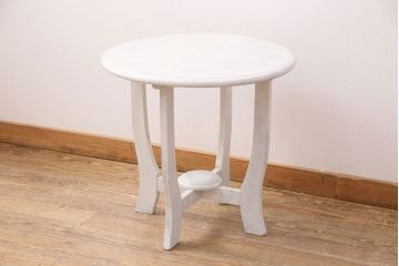 和製アンティーク　アンティークカラーがお部屋のアクセントになるナラ材製ラウンドテーブル(コーヒーテーブル、サイドテーブル)(R-049819)