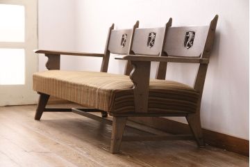 中古　神戸家具　永田良介商店　タツ型の彫刻が存在感を放つ3人掛けソファ(三人掛け、3Pソファ)(R-049822)