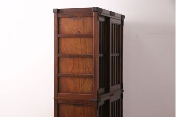 中古美品　府中製　ニレ材　高級民芸家具　戸棚(定価65万円)(収納棚、食器棚、キャビネット)(R-049825)
