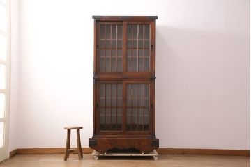 中古美品　府中製　ニレ材　高級民芸家具　戸棚(定価65万円)(収納棚、食器棚、キャビネット)(R-049825)