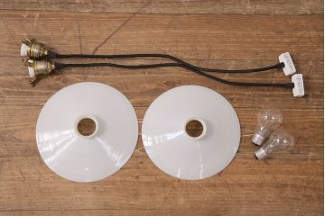 アンティーク照明　どこか懐かしさが漂うレトロなペンダントライト2個セット(天井照明、吊り下げ照明、電笠)(R-049834)