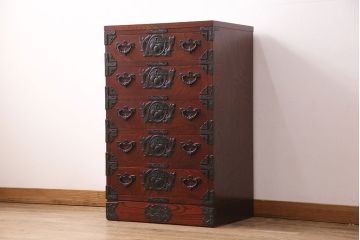 中古 美品　伝統民芸家具　岩谷堂箪笥　小振りなサイズで取り入れやすいチェスト(小箪笥、サイドチェスト、引き出し)(R-049862)