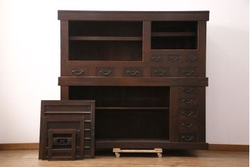 和製アンティーク　明治期　昇り引き出し付きの京水屋箪笥(水屋箪笥、キャビネット、収納棚)(R-049880)