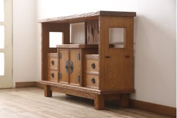 中古　美品　民芸家具　屋久杉製の飾り棚(収納棚、茶棚、サイドボード)(R-049884)