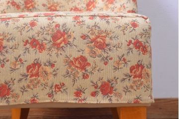 中古　日本フクラ(HUKLA)　TERRACE(テラス)　N560　優美な花柄のファブリックがお洒落な一人掛けソファ(1Pソファ、パーソナルソファ)(R-049885)