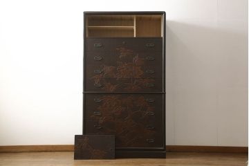 中古　美品　鎌倉彫り　中桐箪笥(チェスト、和箪笥、衣装箪笥、洋服タンス、桐たんす)(R-049895)