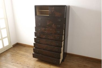中古　美品　鎌倉彫り　中桐箪笥(チェスト、和箪笥、衣装箪笥、洋服タンス、桐たんす)(R-049895)