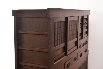 和製アンティーク　明治期　前面ヒノキ材　使い勝手の良い薄型!　近江水屋箪笥(収納棚、キャビネット)(R-049897)