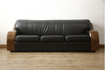 中古　美品　富士ファニチア(富士ファニチュア、フジファニチュア、FUJI FURNITURE、富士ファニチャー)　本革製三人掛けソファ(3Pソファ)(R-049900)