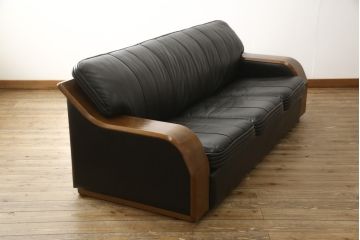 中古　美品　富士ファニチア(富士ファニチュア、フジファニチュア、FUJI FURNITURE、富士ファニチャー)　本革製三人掛けソファ(3Pソファ)(R-049900)