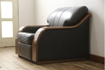 中古　美品　富士ファニチア(富士ファニチュア、フジファニチュア、FUJI FURNITURE、富士ファニチャー)　本革製1人掛けソファ(1Pソファ)(R-049924)
