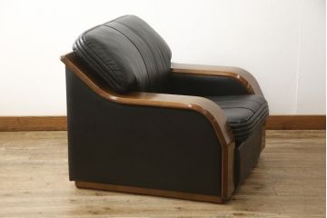 中古　美品　富士ファニチア(富士ファニチュア、フジファニチュア、FUJI FURNITURE、富士ファニチャー)　本革製1人掛けソファ(1Pソファ)(R-049925)