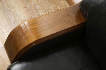 中古　美品　富士ファニチア(富士ファニチュア、フジファニチュア、FUJI FURNITURE、富士ファニチャー)　本革製1人掛けソファ(1Pソファ)(R-049925)