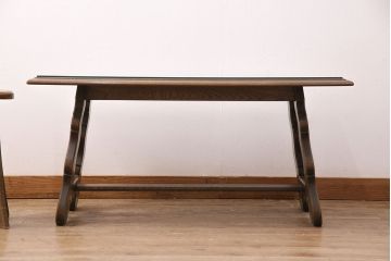 ビンテージ　神戸洋家具　永田良介商店　ガラス天板付き　シックなセンターテーブル(サイドテーブル、ヴィンテージ)(R-049934)