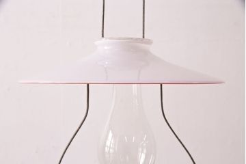 和製アンティーク　平芯5分芯　ピンクの縁が可愛らしいアクセントのオイルランプ(ハンギングランプ、吊り下げランプ、ランタン)(R-049949)