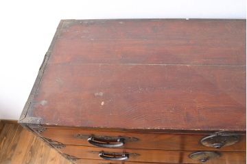 和製アンティーク　大正初期　前面ケヤキ材　五丁引き!　流れるような杢目と漆の美しさを堪能できる二本松箪笥(収納箪笥、衣装箪笥、時代箪笥)(R-049961)