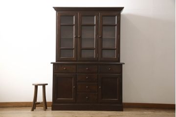 中古　美品　松本民芸家具　収納力たっぷりの高級感漂うD型食器棚(カップボード、飾り棚、収納棚、本箱)(R-049963)
